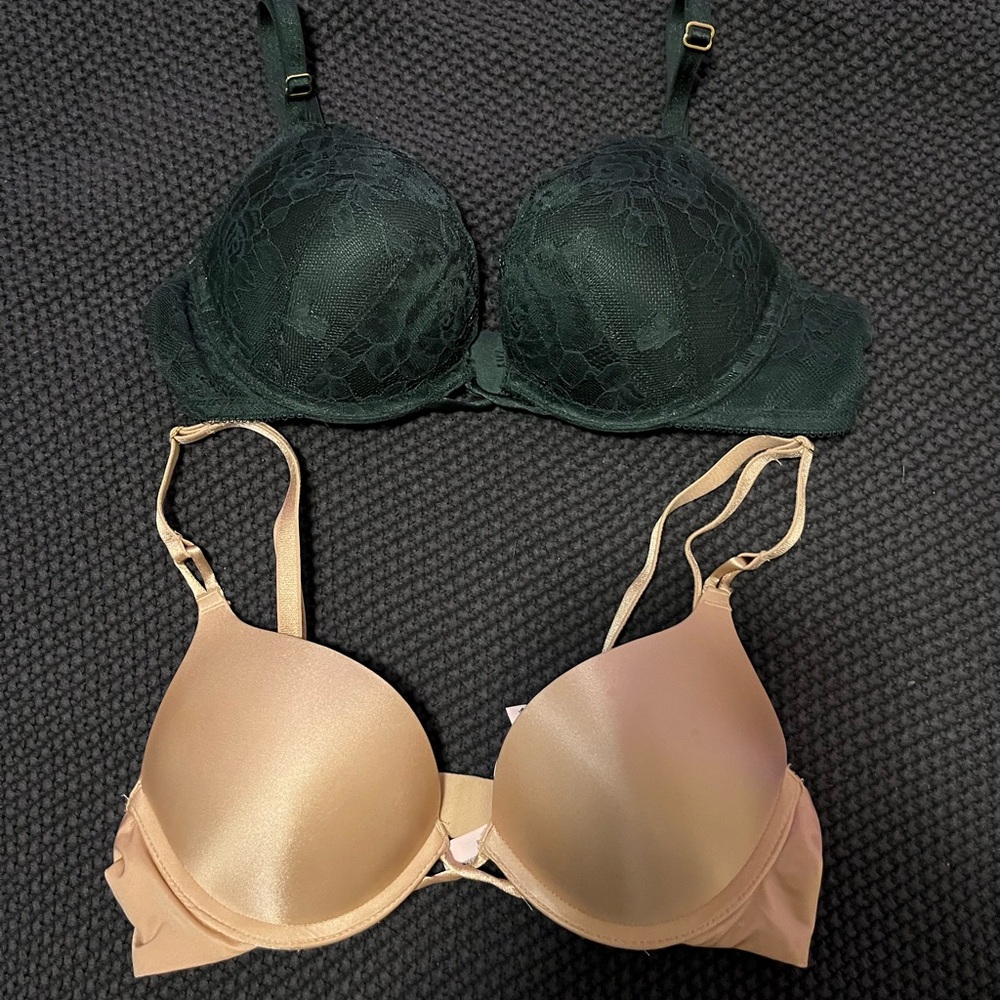 Push-Up Bra - Dark Green & Nude
